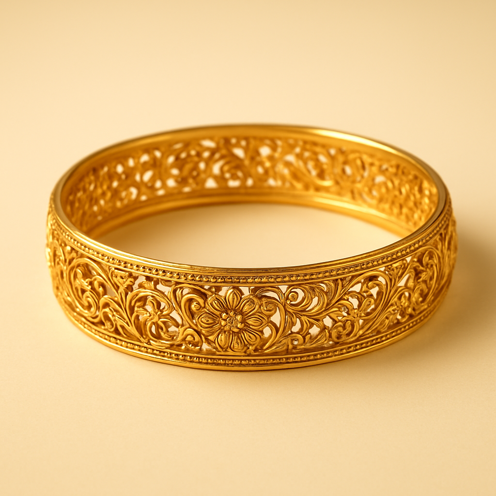 Filigree Carved Bangle — 24KT pure gold, 22 grams